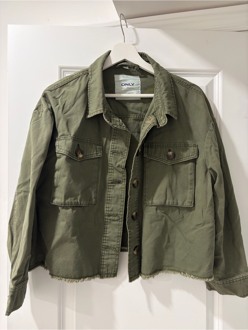 ONLY Olive Utility Jacket with Frayed Hem
